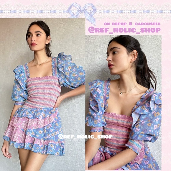 LoveShackFancy Golden Mini Dress in Moody Vino - Picture 2 of 10